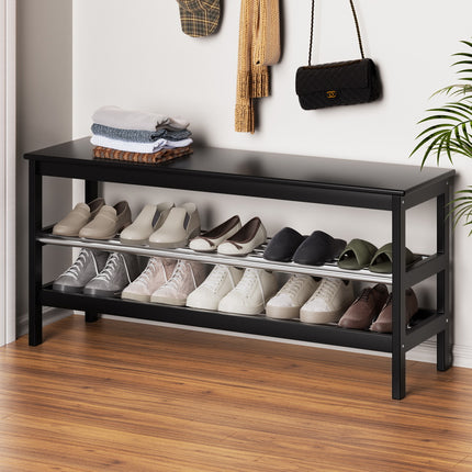 Artiss Shoe Rack Cabinet Bamboo Bench 10 Paris White.