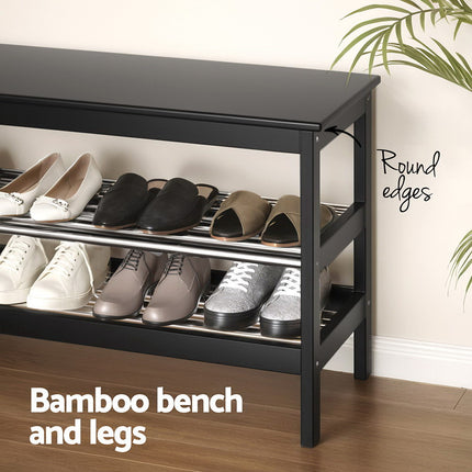 Artiss Shoe Rack Cabinet Bamboo Bench 10 Paris White.
