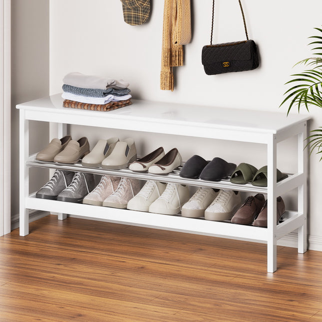 Artiss Shoe Rack Cabinet Bamboo Bench 10 Paris White.
