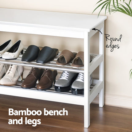 Artiss Shoe Rack Cabinet Bamboo Bench 10 Paris White.