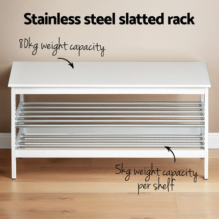 Artiss Shoe Rack Cabinet Bamboo Bench 10 Paris White.