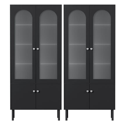 Artiss 2x Buffet Sideboard Cabinet Pantry 5-Tier Storage Cupboard Fluted Black