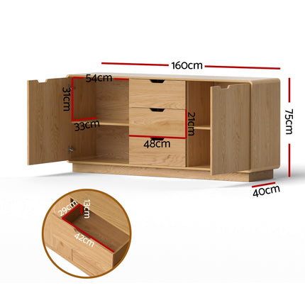 Artiss Buffet Sideboard Cabinet Storage Kitchen Cupboard Drawers Round Edge Oak.
