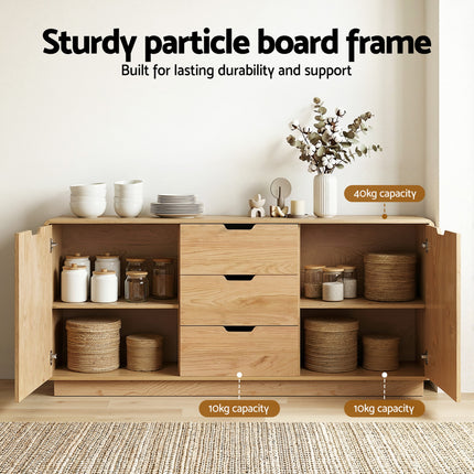 Artiss Buffet Sideboard Cabinet Storage Kitchen Cupboard Drawers Round Edge Oak.