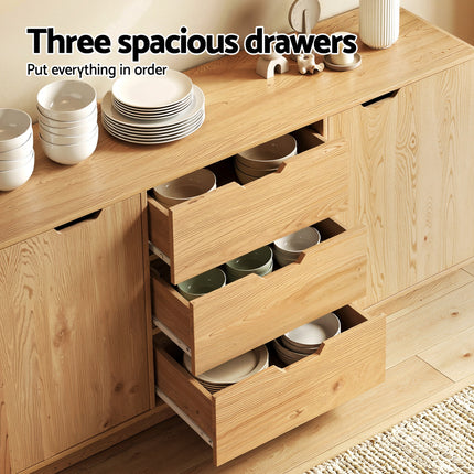Artiss Buffet Sideboard Cabinet Storage Kitchen Cupboard Drawers Round Edge Oak.