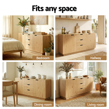 Artiss Buffet Sideboard Cabinet Storage Kitchen Cupboard Drawers Round Edge Oak.