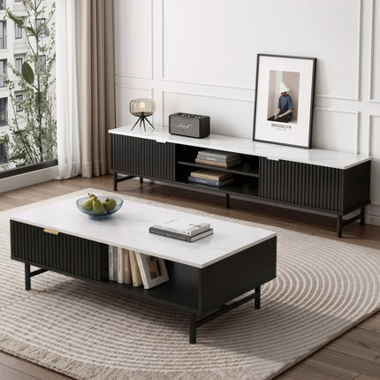 Artiss TV Unit & Coffee Table Set Storage Shelf Black.