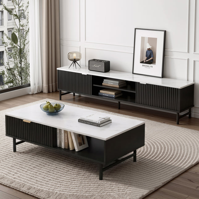 Artiss TV Unit & Coffee Table Set Storage Shelf Black.