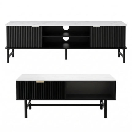 Artiss TV Unit & Coffee Table Set Storage Shelf Black.