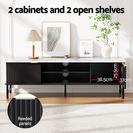Artiss TV Unit & Coffee Table Set Storage Shelf Black.