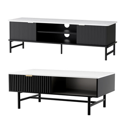 Artiss TV Unit & Coffee Table Set Storage Shelf Black.