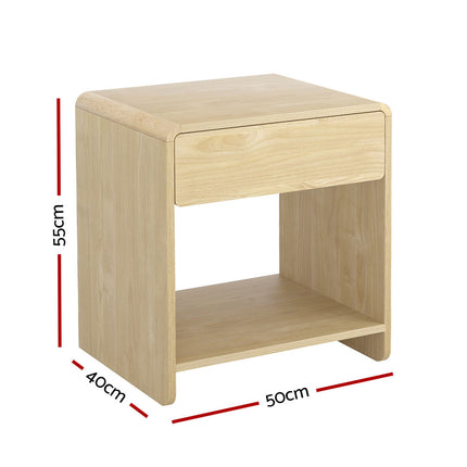 Artiss Bedside Table Drawer Open Shelf Pine.