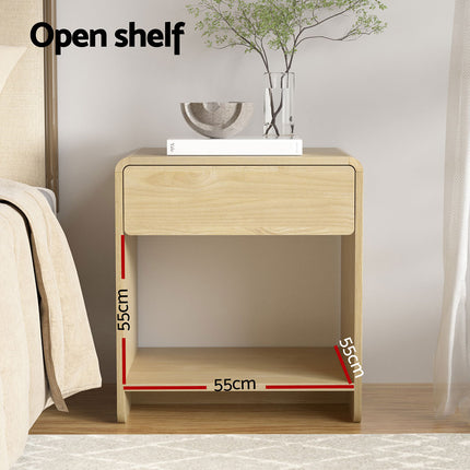 Artiss Bedside Table Drawer Open Shelf Pine.
