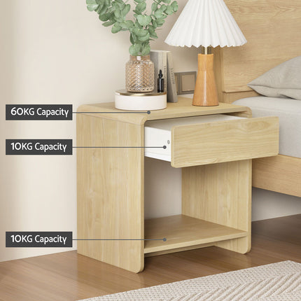 Artiss Bedside Table Drawer Open Shelf Pine.
