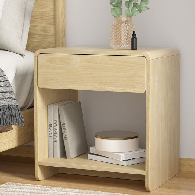 Artiss Bedside Table Drawer Open Shelf Pine.