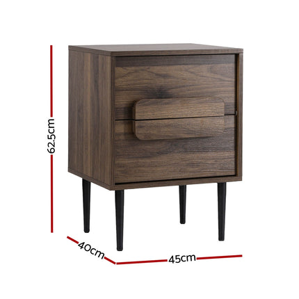 Artiss Bedside Table Nightstand 2 Drawers - Walnut.