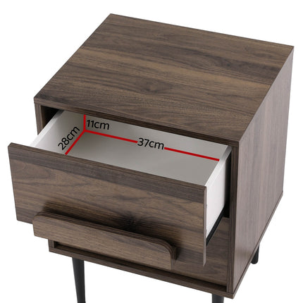 Artiss Bedside Table Nightstand 2 Drawers - Walnut.