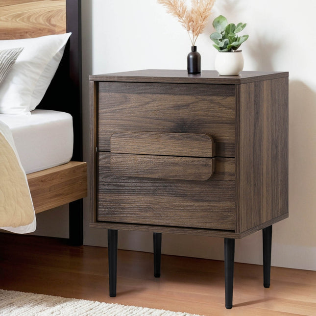 Artiss Bedside Table Nightstand 2 Drawers - Walnut.