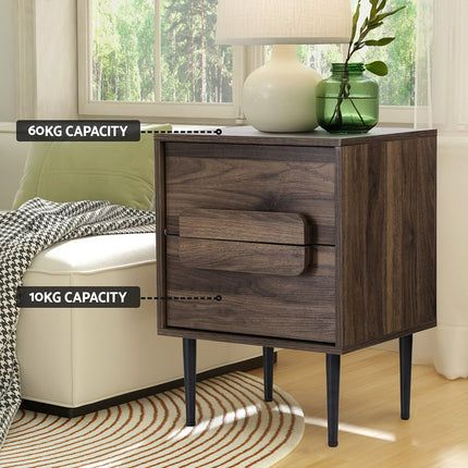 Artiss Bedside Table Nightstand 2 Drawers - Walnut.