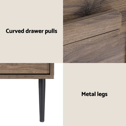 Artiss Bedside Table Nightstand 2 Drawers - Walnut.