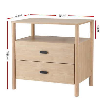 Artiss Bedside Table Nightstand 2 Drawers - Pine.