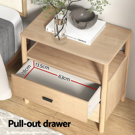 Artiss Bedside Table Nightstand 2 Drawers - Pine.