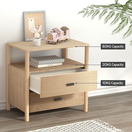 Artiss Bedside Table Nightstand 2 Drawers - Pine.