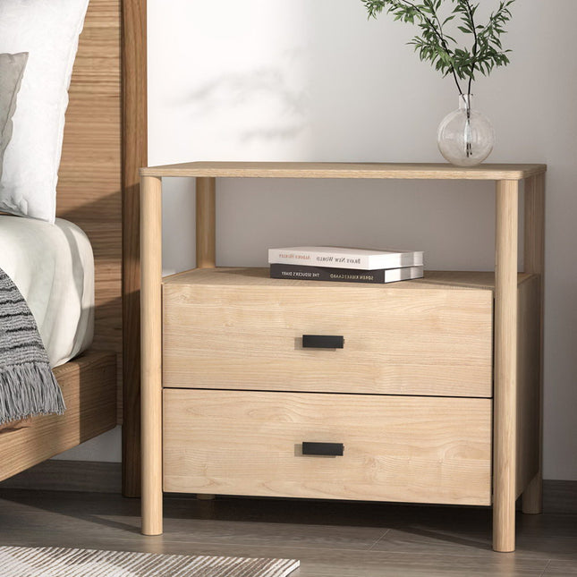 Artiss Bedside Table Nightstand 2 Drawers - Pine.