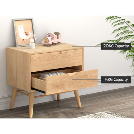 Artiss Bedside Table Drawers Side End Table Storage Cabinet Nightstand Oak GINO.