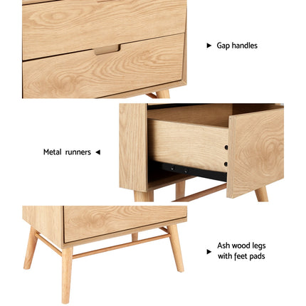 Artiss Bedside Table Drawers Side End Table Storage Cabinet Nightstand Oak GINO.