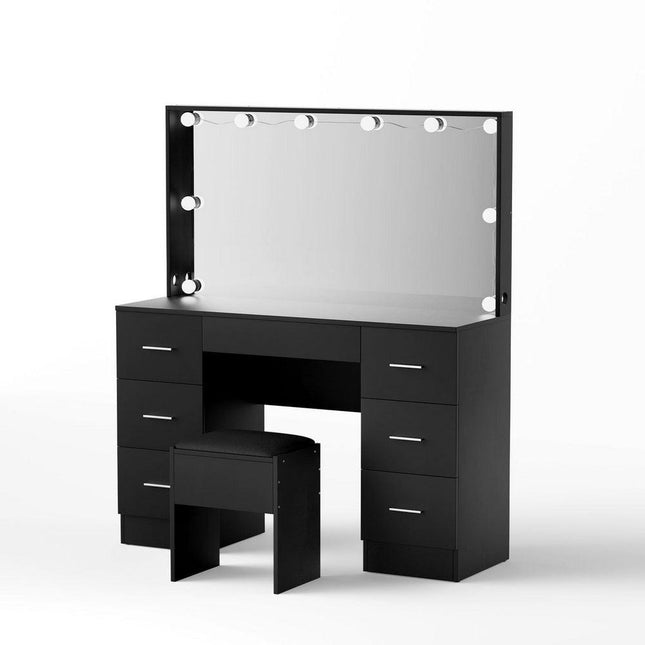 Artiss Dressing Table Vanity Desk Set Stool 10 Led Bulbs Black.