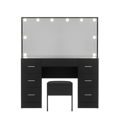 Artiss Dressing Table Vanity Desk Set Stool 10 Led Bulbs Black.