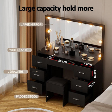 Artiss Dressing Table Vanity Desk Set Stool 10 Led Bulbs Black.