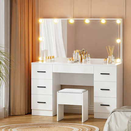 Artiss Dressing Table Set Stool 10 Led Bulbs White Debbie.
