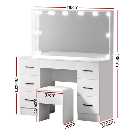 Artiss Dressing Table Set Stool 10 Led Bulbs White Debbie.