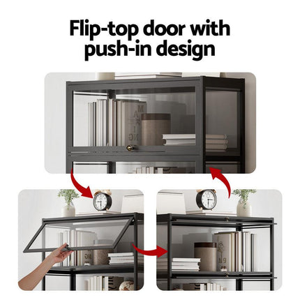 Artiss 5-Tier Display Cabinet Storage Bookshelf Clear Shelf Black.