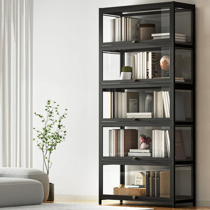 Artiss 5-Tier Display Cabinet Storage Bookshelf Clear Shelf Black.