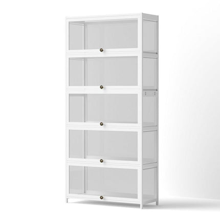 Artiss 5-Tier Display Cabinet Storage Bookshelf Clear Shelf White.