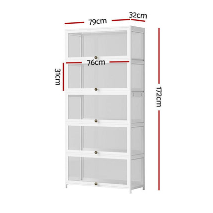 Artiss 5-Tier Display Cabinet Storage Bookshelf Clear Shelf White.