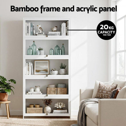 Artiss 5-Tier Display Cabinet Storage Bookshelf Clear Shelf White.