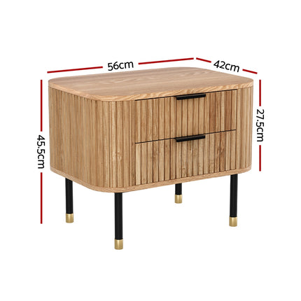 Artiss Bedside Table 2 Drawers Paulownia Wood Pine.
