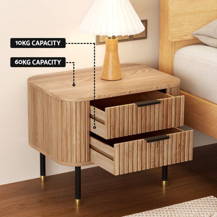 Artiss Bedside Table 2 Drawers Paulownia Wood Pine.