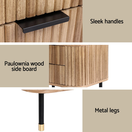 Artiss Bedside Table 2 Drawers Paulownia Wood Pine.