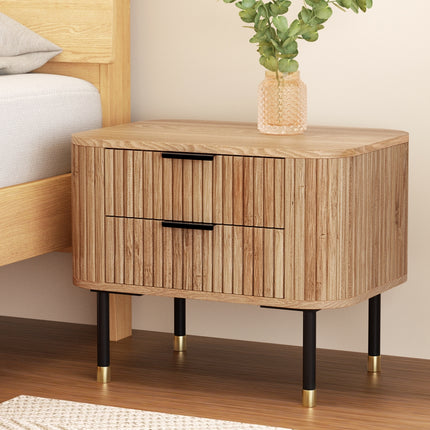 Artiss Bedside Table 2 Drawers Paulownia Wood Pine.