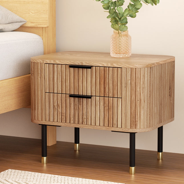 Artiss Bedside Table 2 Drawers Paulownia Wood Pine.