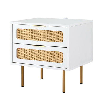 Artiss Rattan Bedside Table 2 Drawers Pine.