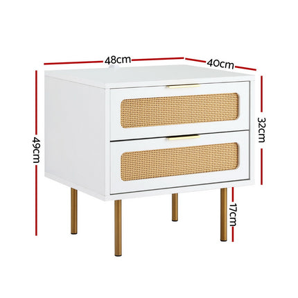 Artiss Rattan Bedside Table 2 Drawers Pine.