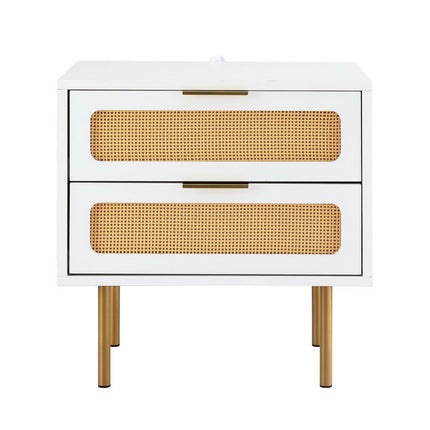 Artiss Rattan Bedside Table 2 Drawers Pine.