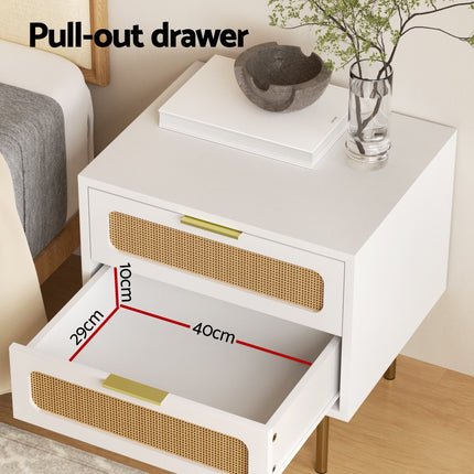 Artiss Rattan Bedside Table 2 Drawers Pine.