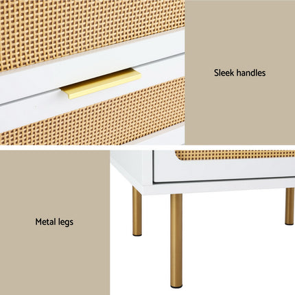Artiss Rattan Bedside Table 2 Drawers Pine.